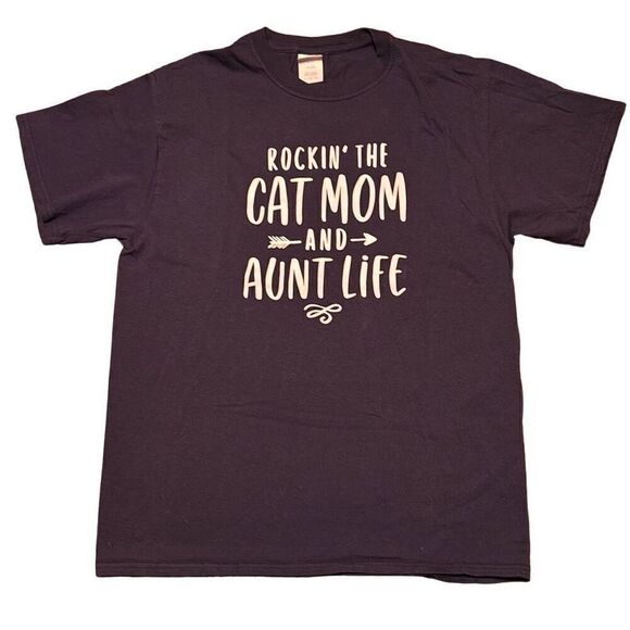 “ROCKIN’ the CAT MOM and AUNT LIFE” cat lady t-shirt L - Picture 1 of 9